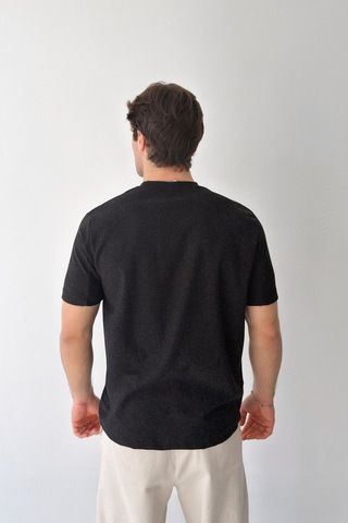 Flaw Minimal Nakışlı Dokuma Tişört-29382 Siyah