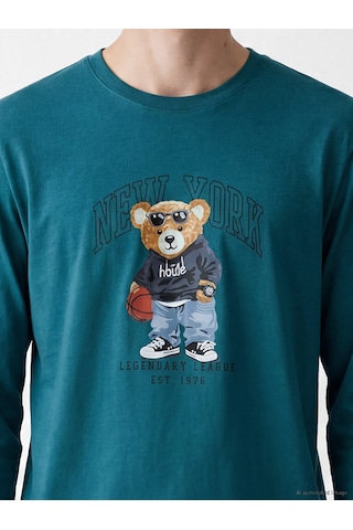 LC Waikiki Lc Waıkıkı Petrol Regular Fit Teddy Baskılı Erkek Pijama Takımı