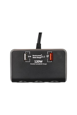 Olesson 1639 12-24v Çift Usb Girişli Hızlı Şarj Destekli 120w 80cm Kablolu Dijital Voltaj Ekranlı 3 Lü Araç Ç