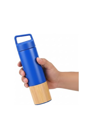600 Ml Bambu Tabanlı Kulplu Çelik Termos Mug - 5 Renk Seçenekli Sıcak/soğuk Tutucu Seyahat Bardağı Mavi Çok Renkli