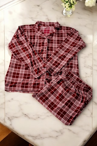 Arcan Battal Süet Düğmeli Uzunkol Pijama Takımı Bordo