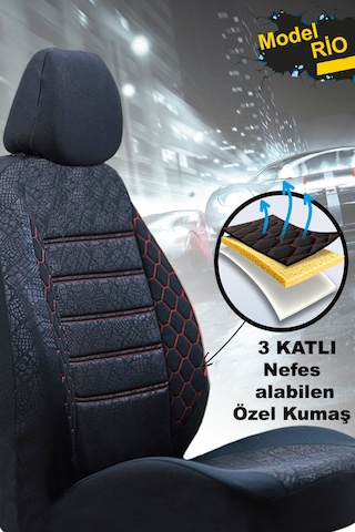 Renault Fluence Uyumlu Kırmızı Oto Koltuk Kılıfı Model Rio Tam Takım Araç Koltuk Kılıfı Kırmızı