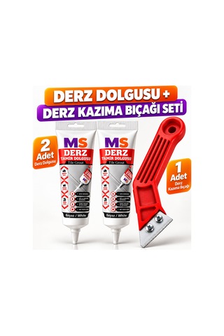 2 Adet Beyaz Hazır Derz Arası Tamir Dolgusu 380 Gr + Kazıyıcı Fayans Seramik Yenileyici Yenileme