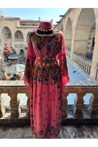 Bawcompany Yöresel Hemavi Elbise Şal Ve Kuşak Birlikte Kadın Standart Beden Pembe