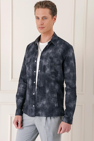 Efor Comfort Fit Yan Cep Batik Desenli %100 Pamuk Çıtçıtlı Siyah Gömlek Ceket G 1568 Siyah
