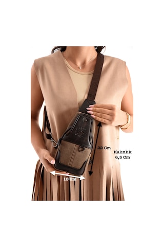 Westpolo Unisex Vegan Deri Çapraz Göğüs Ve Omuz Çantası Body Bag - 7044kes Kahverengi