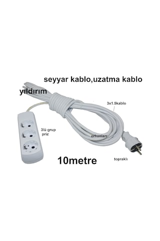 Seyyar Kablo Uzatma Kablo Ara Kablo 10 Metre 3 Lü Grup Priz Seyyar Kablo Uzatma Kablo Ara Kablo 10 Metre 3 Lü Grup Priz