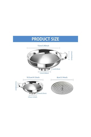Snapuy Paslanmaz Çelik Geniş Ağızlı Huni, Yağ, İçki, Kışlık Domates Sosu Ve Reçel İçin 3'lü Çok Amaçlı Huni Çelik