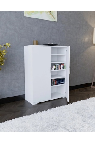 Boreas Design Detroit Çok Amaçlı Dolap Çift Kapaklı 6 Raflı Banyo Dolabı Mutfak Kiler Erzak Dolabı Beyaz