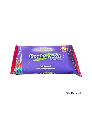 Fresh'n Soft Islak Cep Mendil - Alkolsüz Ve Ph Dengelenmiş - Çiçeksi Kokular - 15 Adetlik 36 Paket 36'lı Set