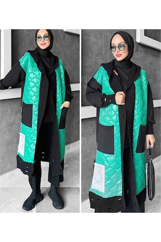 Hırka Tasarım Uzun Garnili Siyah - Yeşil Hırka Tasarım Uzun Garnili Siyah - Yeşil