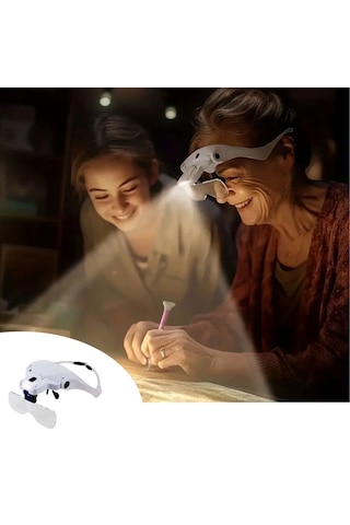 5 Lensli 2 Led Işıklı Ayarlanabilir Pilli Gözlük Tipi Büyüteç 4915