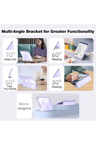 Apple İpad Uyumlu Air 11inç M4/m3/m2 Air 4/5.nesil 10.9 Kılıf Mika Trifolding Şeffaf Kalem Bölmeli