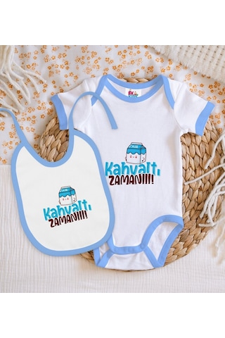 Bk Kids Kahvaltı Zamanı Tasarımlı Mavi Bebek Body Zıbın Ve Mama Ö Çok Renkli