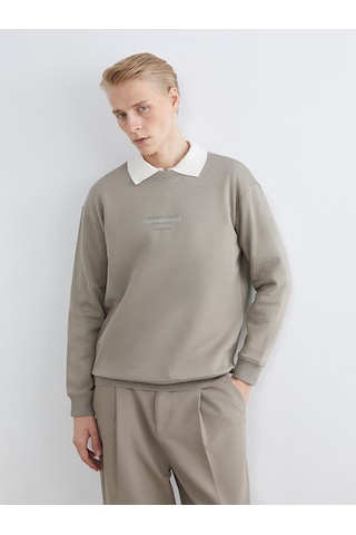 Lcw Vision Bej Bisiklet Yaka Baskılı Erkek Kalın Sweatshirt