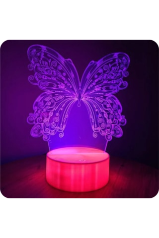 Kelebek Figürlü 3d Led Gece Lambası Rgb Renk Değiştiren Dekorat