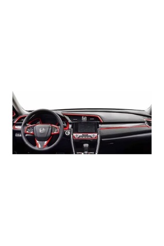 Honda Civic 2016-2021 İçin 10. Nesil Panel Karbon Kaplama 11 Parça Kırmızı Detaylar
