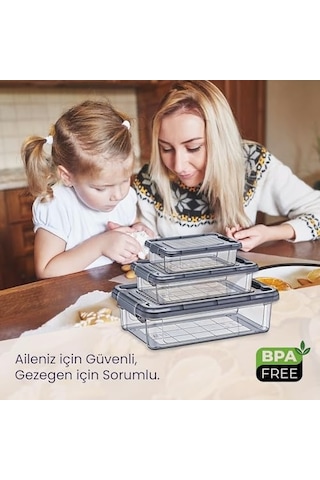Hobby Life Elite 3 Lü Kilitli Saklama Seti 3l+1.5l+0.85l İç İçe Geçen Yer Tasarruflu, Şeffaf Antrasit Premium Gıda Kabı