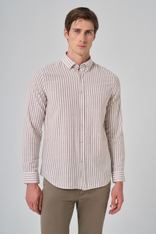 Morven Erkek Vizon Slim Fit Düğmeli Yaka Gömlek 25ms004012405 Vizon Vizon