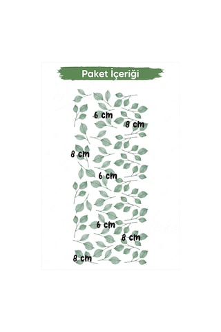 MSticker Bohem Şeffaf Yeşil Yapraklar Sticker Seti 40 Adet Cam Duvar Sticker Seti
