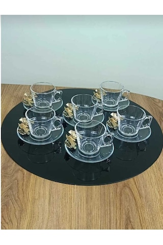 Çnr Home Collection Paşabahçe Vela Fincan Takimi 12 Parça 6 Kişilik Kelebekli Hediyelik Çeyizlik Gold
