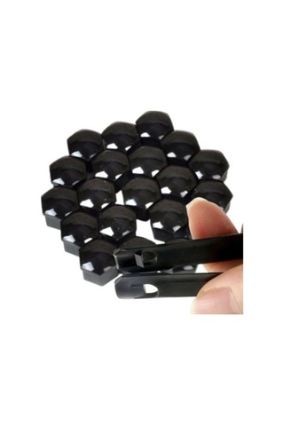 Bijon Kapağı 19 Mm Siyah 20 Parça Set Jant Bijon Koruyucu Kapak Universal