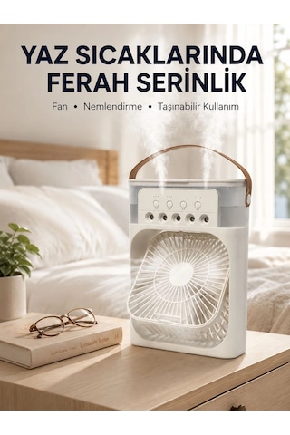Znv Zenvia Mey İthalat Taşınabilir 3'ü 1 Arada Mini Fan Nemlendirici + Soğutucu + Gece Lambası Yeni Nesil Znv2