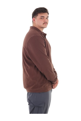 Erkek Büyük Beden 115-155 Kilo Arası İçin Uygun Uzun Kol Polo Yaka Mevsimlik Sweatshirt Kahverengi