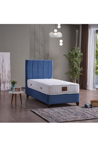 Blue Star Tek Kişilik Baza + Başlık + Yatak Set 3 Lü Set Mavi