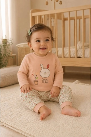 Ferasty İstanbul Kız Bebek Pijama Takımı Tavşan Desenli Pembe