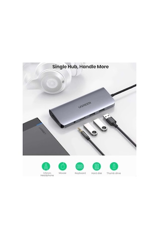 Ugreen Type-C to USB 3.0 HDMI VGA RJ45 TF SD 3.5MM Aux PD Dönüştürücü Adaptör