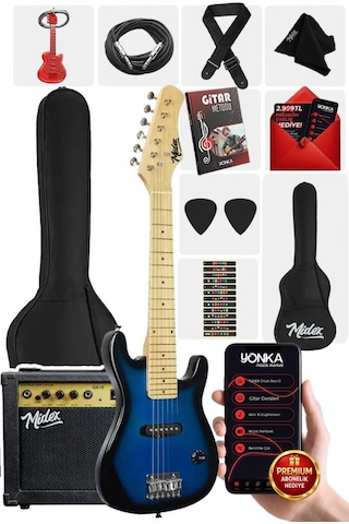 Midex Ceg-30bl 4-6 Yaş Çocuklar İçin Amfili Full 1/4 30 İnç Elektro Gitar Seti Blue Black