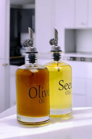 Digithome Vetro 500 Ml Kare Şeffaf Etiketli 2'li Zeytinyağı Ve Sıvıyağ Şişesi Yağdanlık So-302 Şeffaf