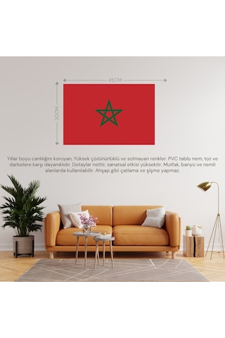 Fas Ülke Bayrağı 45x30cm Duvar Tablosu Çerçevesiz Pvc Tablo Diğer