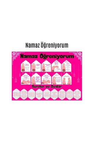 Çocuklar İçin Renkli 'namaz Öğreniyorum' Afişi - 33x48 Cm Figürlü Eğitim Materyali Kız 33 x 48 CM