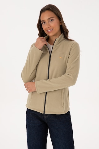 U.S. Polo Assn. Kadın Açık Haki Fermuarlı Dik Yaka Polar Sweatshirt 50316729-VR183