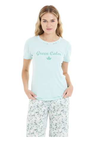 Lılac Kadın Çiçek Desenli %100 Viscon Pijama Takımı Mint Mint