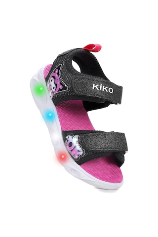 Kuruza Günlük Işıklı Cırtlı Kız Çocuk Sandalet Ayakkabı Siyah