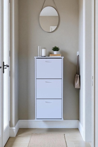 Eliusta Soren 3 Düşer Kapaklı 52 Cm Beyaz Ayakkabılık 52x114x26 Cm Asma 6 Bölmeli Ayakkabılık Beyaz