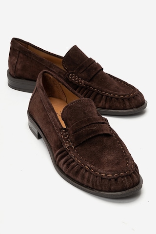 Luvi Shoes Chen Kahverengi Süet Hakiki Deri Kadın Loafer Ayakkabı