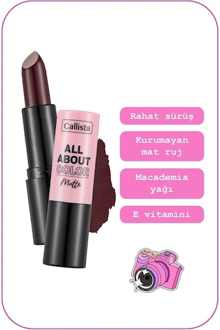 Callista All About Color Matte Lipstick Nemlendirici Mat Ruj - 510 Midnight Mulberry - Bordo