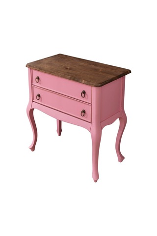 Roys Ahşap P3540 Pembe Üstü Ceviz Eskitme Çift Çekmeceli  Komodin