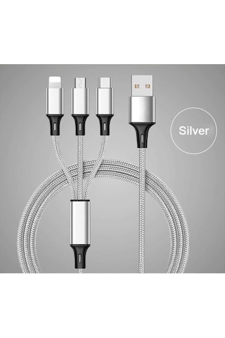 Concord 2.4a 120cm 3 Çıkışlı Mikro Usb Lightning Type-c Kablo