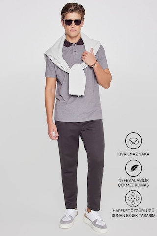 Erkek Acı Kahve Pamuklu Slim Fit Dar Kesim Polo Yaka Tişört Acı Kahverengi