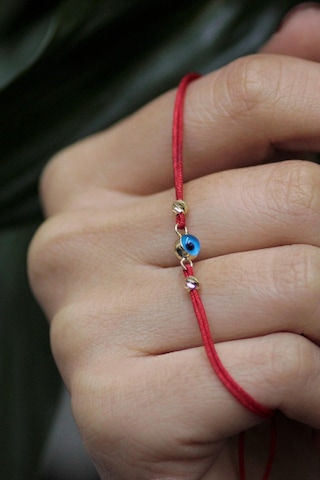 14 Ayar Altın Nazar Boncuklu Dorika Toplu İpli Bileklik Sarı Altın