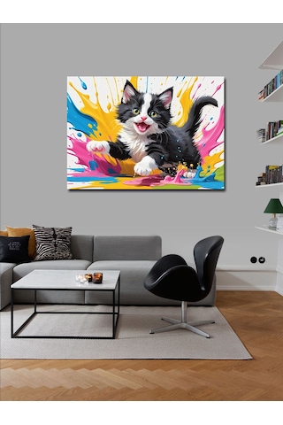 Kanvas Tablo Renkli Yaramaz Kedi