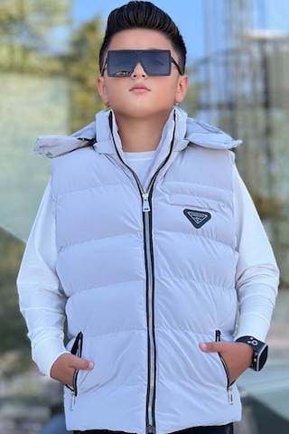 Pina Kids Erkek Çocuk Çıtçıt Kapüşonlu Nova Kumaş Şişme Yelek Ylk3026 Gri