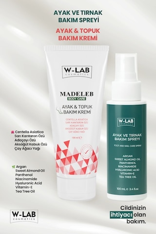 W-Lab Cosmetics Ayak Topuk Bakım Kremi 100 Ml Ve W-Lab Cosmetics Ayak Tırnak Bakım Spreyi 100 Ml