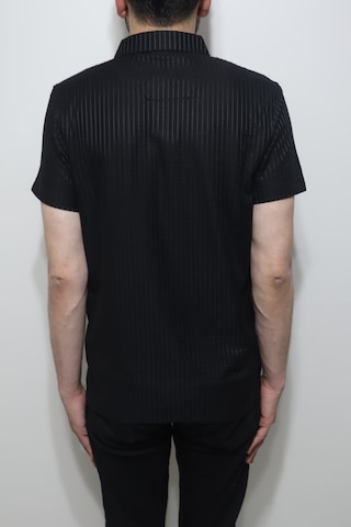 Santa Dmctekstil Erkek Tshirt-1336 Çizgili Spor Kesim Rahat Kalıp Polo Yaka T-shirt Siyah