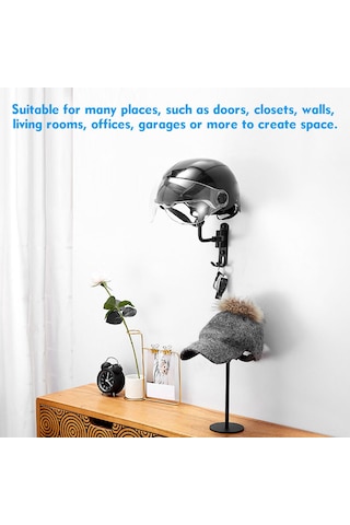 Ranyeek Duvar Tipi Çift Kanca Motosiklet Kask Tutucu - 180 Döner, Katlanabilir, Alüminyum Malzeme, Helmet Ve Giysi Saklama, Garaj/ofis Uygun Siyah